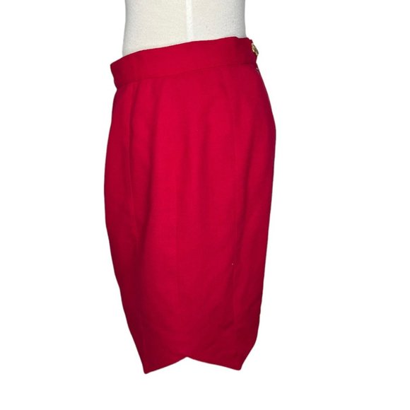 Vintage 1980's Gemma Kahng New York Red Wool Mini Skirt Size 12 - Picture 10 of 11